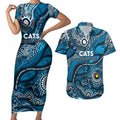 Custom NAIDOC Week 2024 Blues Couples Matching Short Sleeve Bodycon Dress and Hawaiian Shirt Aboriginal Animals Keep The Fire Burning