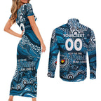 Custom NAIDOC Week 2024 Blues Couples Matching Short Sleeve Bodycon Dress and Long Sleeve Button Shirt Aboriginal Animals Keep The Fire Burning