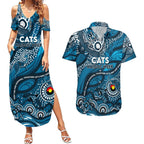 Custom NAIDOC Week 2024 Blues Couples Matching Summer Maxi Dress and Hawaiian Shirt Aboriginal Animals Keep The Fire Burning
