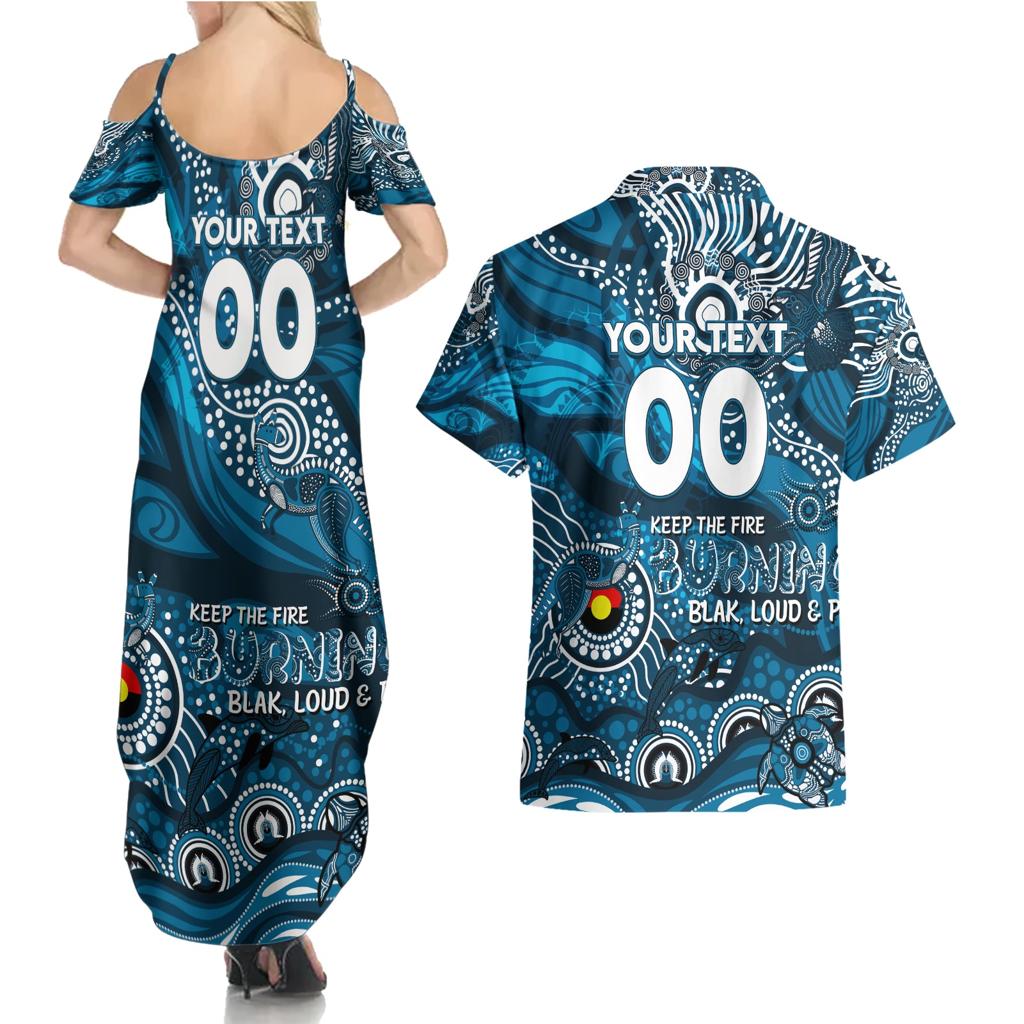 Custom NAIDOC Week 2024 Blues Couples Matching Summer Maxi Dress and Hawaiian Shirt Aboriginal Animals Keep The Fire Burning