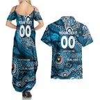 Custom NAIDOC Week 2024 Blues Couples Matching Summer Maxi Dress and Hawaiian Shirt Aboriginal Animals Keep The Fire Burning