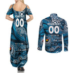 Custom NAIDOC Week 2024 Blues Couples Matching Summer Maxi Dress and Long Sleeve Button Shirt Aboriginal Animals Keep The Fire Burning