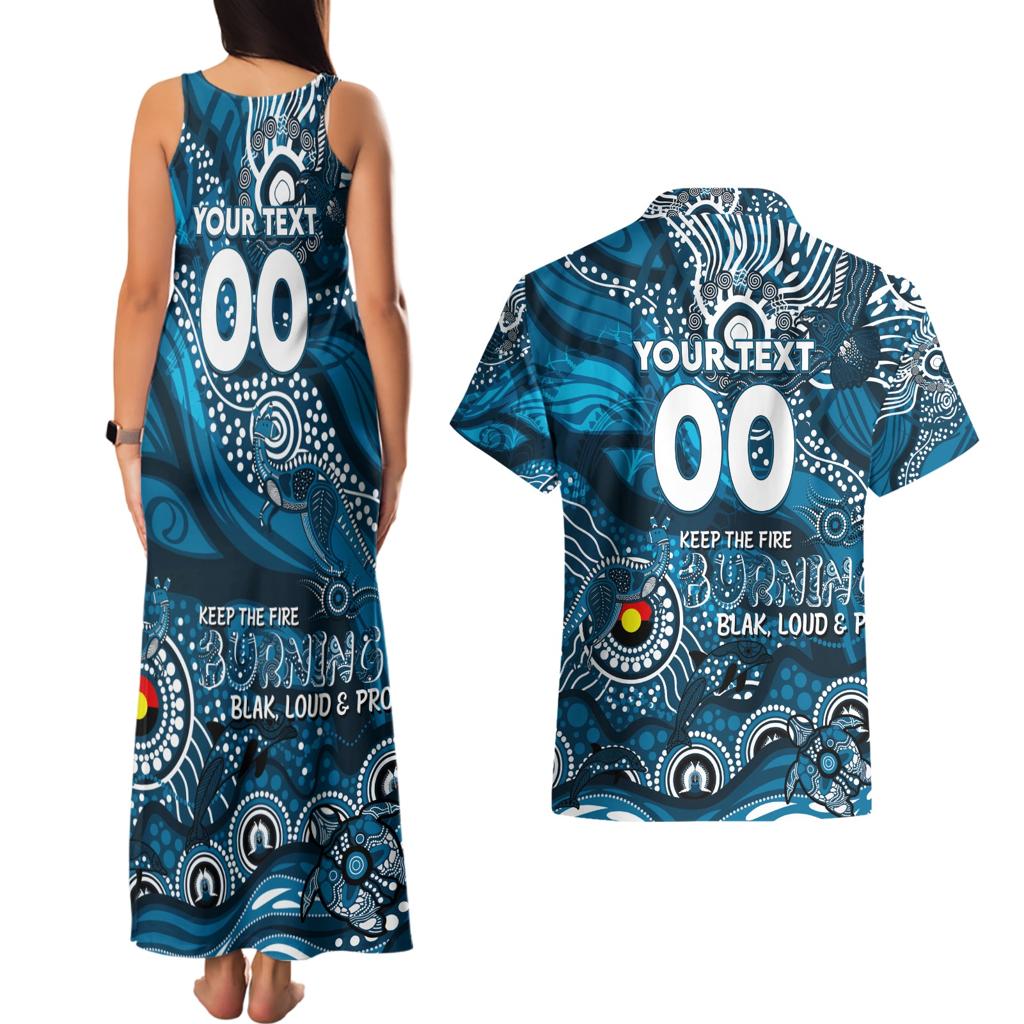 Custom NAIDOC Week 2024 Blues Couples Matching Tank Maxi Dress and Hawaiian Shirt Aboriginal Animals Keep The Fire Burning