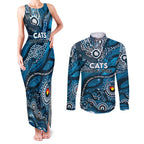 Custom NAIDOC Week 2024 Blues Couples Matching Tank Maxi Dress and Long Sleeve Button Shirt Aboriginal Animals Keep The Fire Burning