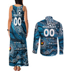 Custom NAIDOC Week 2024 Blues Couples Matching Tank Maxi Dress and Long Sleeve Button Shirt Aboriginal Animals Keep The Fire Burning