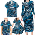 Custom NAIDOC Week 2024 Blues Family Matching Long Sleeve Bodycon Dress and Hawaiian Shirt Aboriginal Animals Keep The Fire Burning