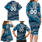 Custom NAIDOC Week 2024 Blues Family Matching Long Sleeve Bodycon Dress and Hawaiian Shirt Aboriginal Animals Keep The Fire Burning