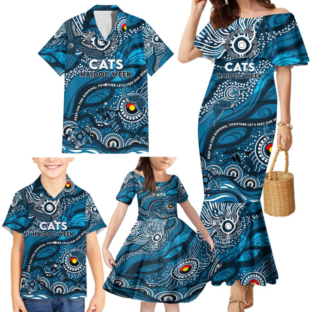 Custom NAIDOC Week 2024 Blues Family Matching Mermaid Dress and Hawaiian Shirt Aboriginal Animals Keep The Fire Burning