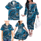 Custom NAIDOC Week 2024 Blues Family Matching Off The Shoulder Long Sleeve Dress and Hawaiian Shirt Aboriginal Animals Keep The Fire Burning