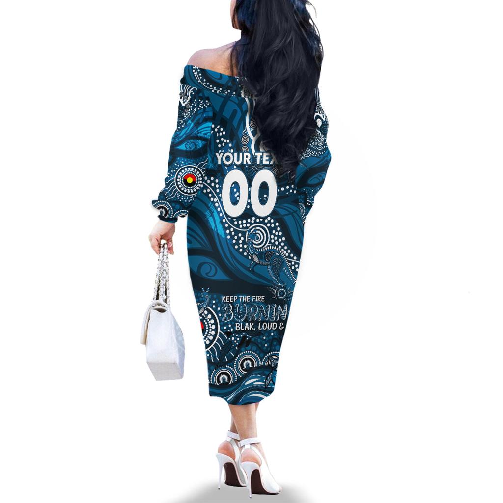 Custom NAIDOC Week 2024 Blues Family Matching Off The Shoulder Long Sleeve Dress and Hawaiian Shirt Aboriginal Animals Keep The Fire Burning