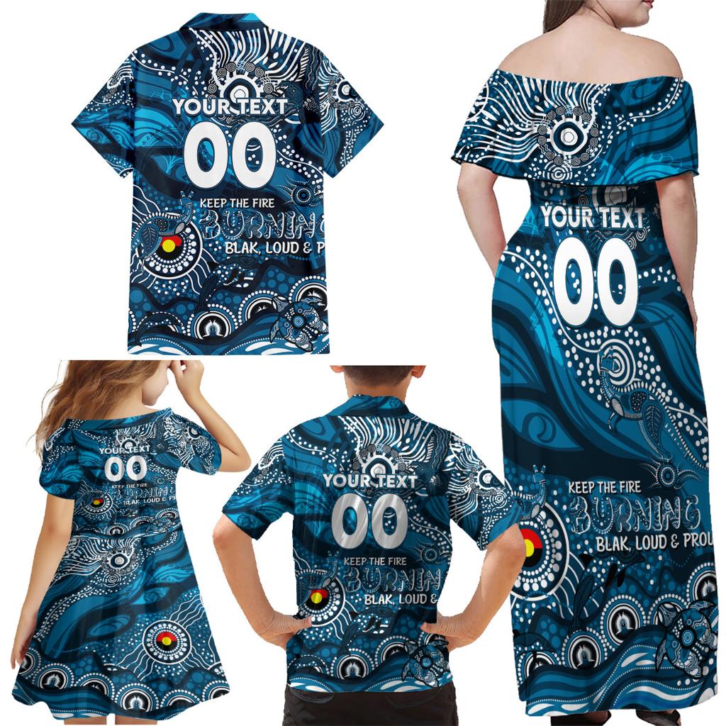 Custom NAIDOC Week 2024 Blues Family Matching Off Shoulder Maxi Dress and Hawaiian Shirt Aboriginal Animals Keep The Fire Burning