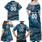 Custom NAIDOC Week 2024 Blues Family Matching Off Shoulder Maxi Dress and Hawaiian Shirt Aboriginal Animals Keep The Fire Burning