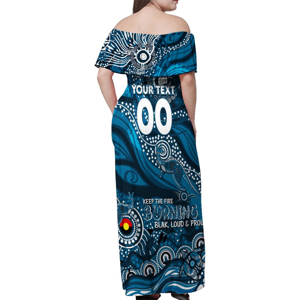 Custom NAIDOC Week 2024 Blues Family Matching Off Shoulder Maxi Dress and Hawaiian Shirt Aboriginal Animals Keep The Fire Burning