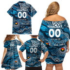 Custom NAIDOC Week 2024 Blues Family Matching Off Shoulder Short Dress and Hawaiian Shirt Aboriginal Animals Keep The Fire Burning
