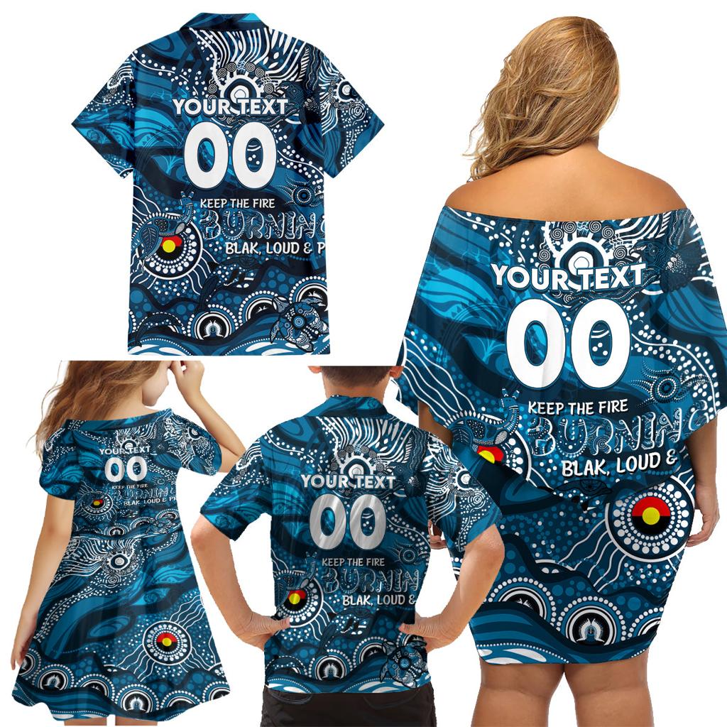 Custom NAIDOC Week 2024 Blues Family Matching Off Shoulder Short Dress and Hawaiian Shirt Aboriginal Animals Keep The Fire Burning