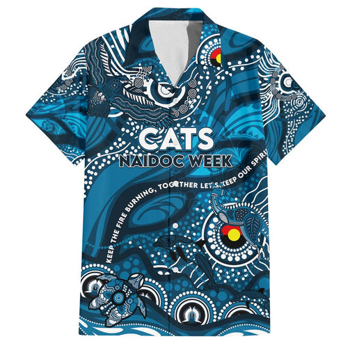 Custom NAIDOC Week 2024 Blues Family Matching Off Shoulder Short Dress and Hawaiian Shirt Aboriginal Animals Keep The Fire Burning