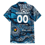Custom NAIDOC Week 2024 Blues Family Matching Off Shoulder Short Dress and Hawaiian Shirt Aboriginal Animals Keep The Fire Burning