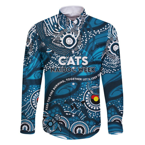 Custom NAIDOC Week 2024 Blues Family Matching Off Shoulder Short Dress and Hawaiian Shirt Aboriginal Animals Keep The Fire Burning