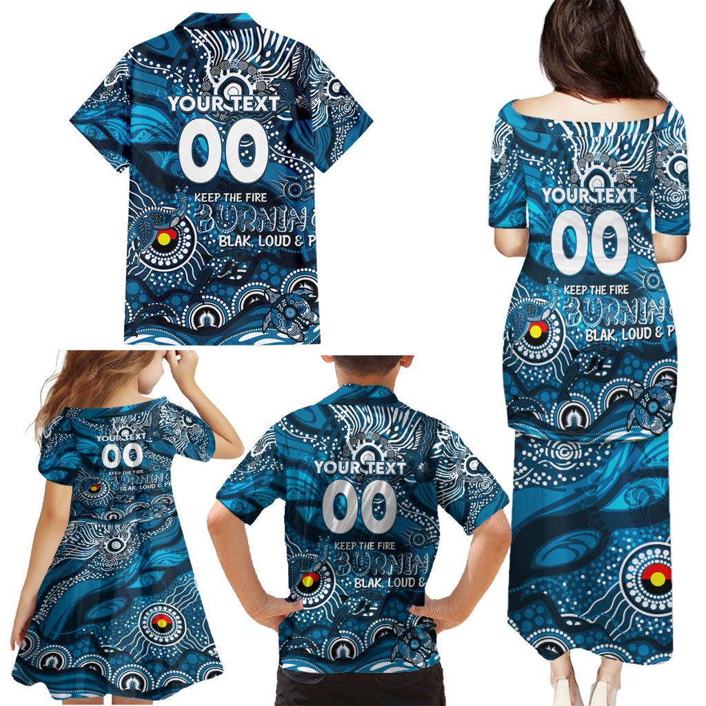 Custom NAIDOC Week 2024 Blues Family Matching Puletasi and Hawaiian Shirt Aboriginal Animals Keep The Fire Burning