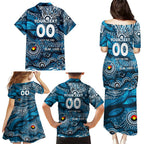 Custom NAIDOC Week 2024 Blues Family Matching Puletasi and Hawaiian Shirt Aboriginal Animals Keep The Fire Burning