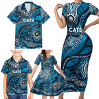 Custom NAIDOC Week 2024 Blues Family Matching Short Sleeve Bodycon Dress and Hawaiian Shirt Aboriginal Animals Keep The Fire Burning