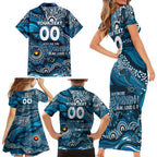 Custom NAIDOC Week 2024 Blues Family Matching Short Sleeve Bodycon Dress and Hawaiian Shirt Aboriginal Animals Keep The Fire Burning