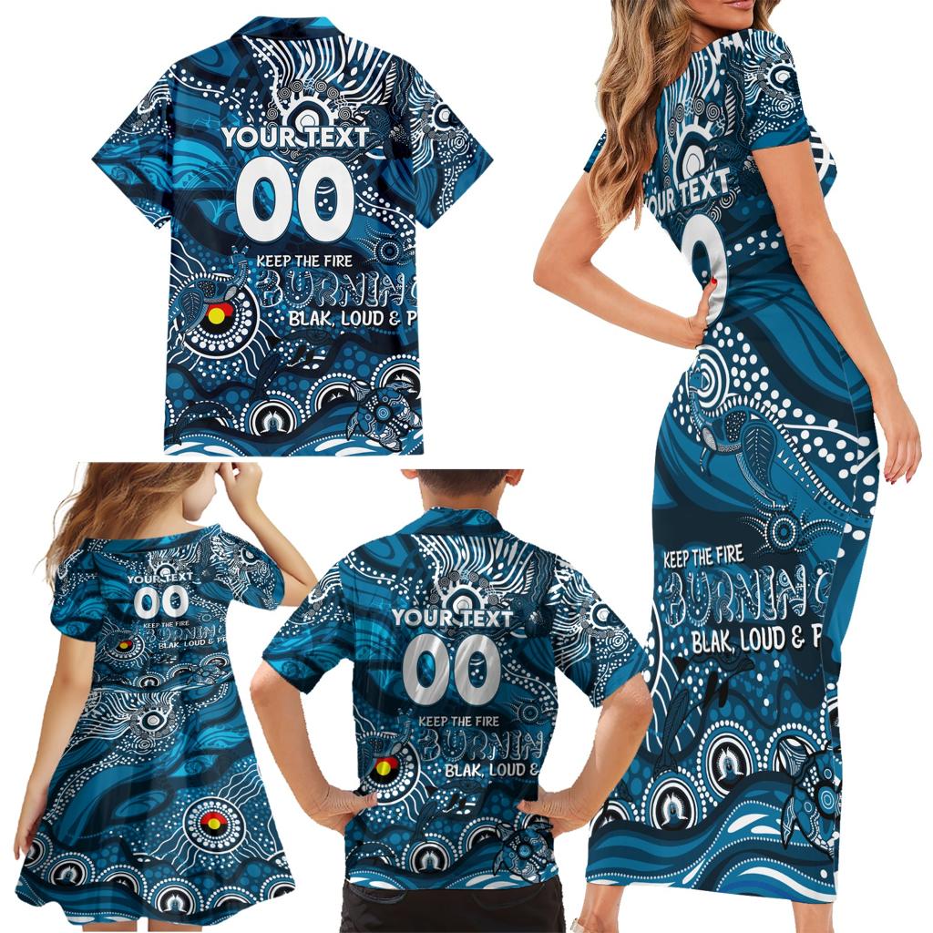 Custom NAIDOC Week 2024 Blues Family Matching Short Sleeve Bodycon Dress and Hawaiian Shirt Aboriginal Animals Keep The Fire Burning