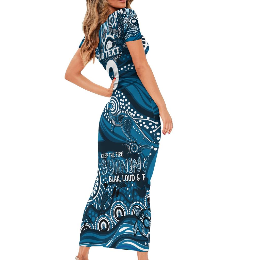Custom NAIDOC Week 2024 Blues Family Matching Short Sleeve Bodycon Dress and Hawaiian Shirt Aboriginal Animals Keep The Fire Burning
