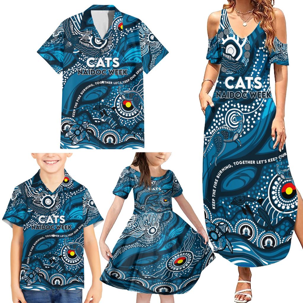 Custom NAIDOC Week 2024 Blues Family Matching Summer Maxi Dress and Hawaiian Shirt Aboriginal Animals Keep The Fire Burning
