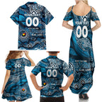 Custom NAIDOC Week 2024 Blues Family Matching Summer Maxi Dress and Hawaiian Shirt Aboriginal Animals Keep The Fire Burning