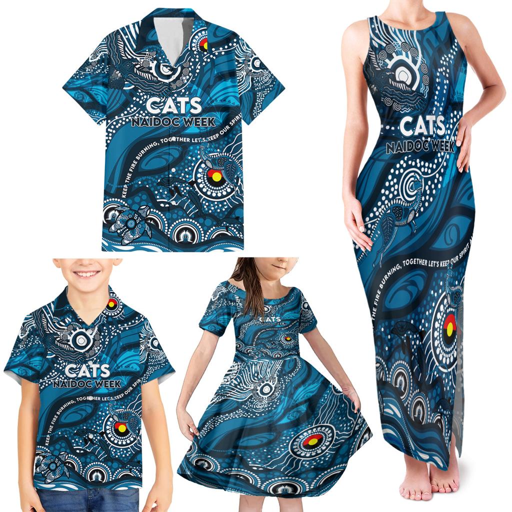 Custom NAIDOC Week 2024 Blues Family Matching Tank Maxi Dress and Hawaiian Shirt Aboriginal Animals Keep The Fire Burning