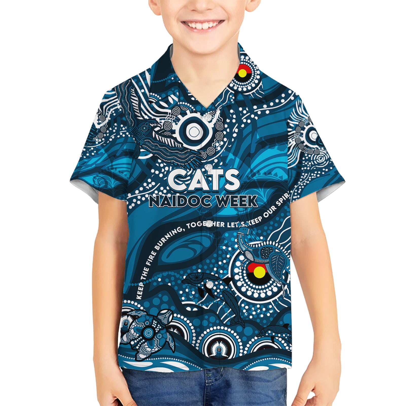 Custom NAIDOC Week 2024 Blues Hawaiian Shirt Aboriginal Animals Keep The Fire Burning
