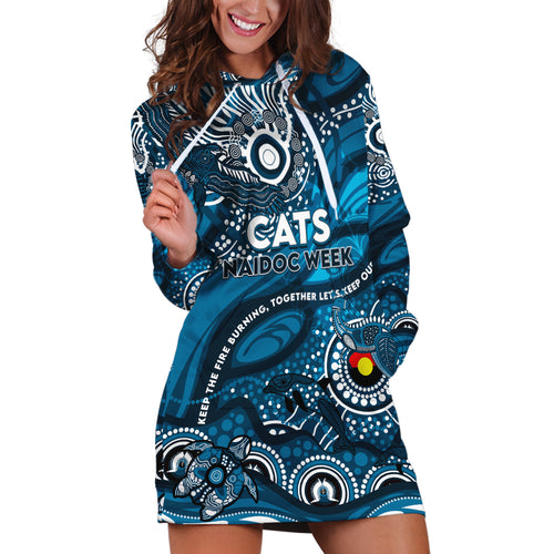 Custom NAIDOC Week 2024 Blues Hoodie Dress Aboriginal Animals Keep The Fire Burning