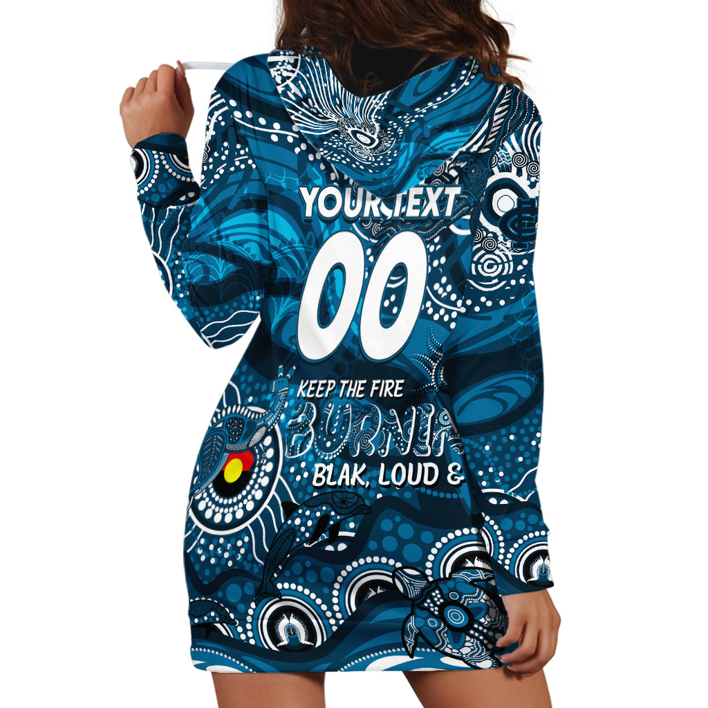 Custom NAIDOC Week 2024 Blues Hoodie Dress Aboriginal Animals Keep The Fire Burning