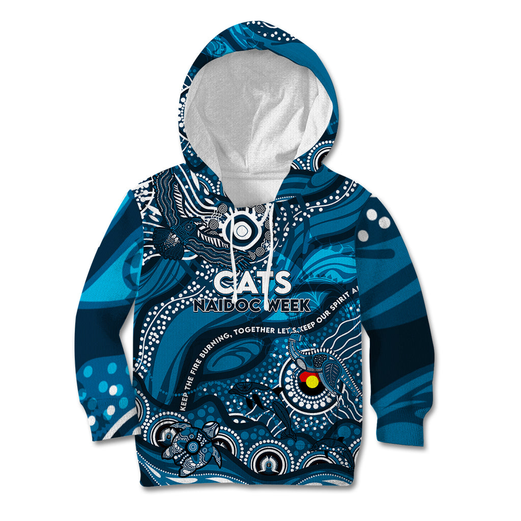 Custom NAIDOC Week 2024 Blues Kid Hoodie Aboriginal Animals Keep The Fire Burning
