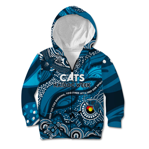 Custom NAIDOC Week 2024 Blues Kid Hoodie Aboriginal Animals Keep The Fire Burning