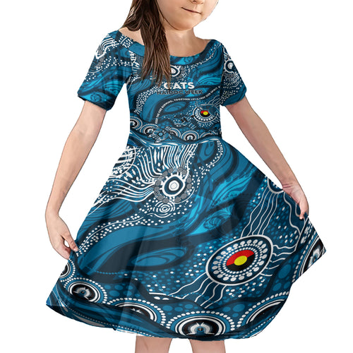 Custom NAIDOC Week 2024 Blues Kid Short Sleeve Dress Aboriginal Animals Keep The Fire Burning