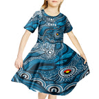 Custom NAIDOC Week 2024 Blues Kid Short Sleeve Dress Aboriginal Animals Keep The Fire Burning