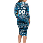 Custom NAIDOC Week 2024 Blues Long Sleeve Bodycon Dress Aboriginal Animals Keep The Fire Burning