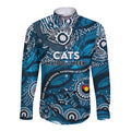 Custom NAIDOC Week 2024 Blues Long Sleeve Button Shirt Aboriginal Animals Keep The Fire Burning