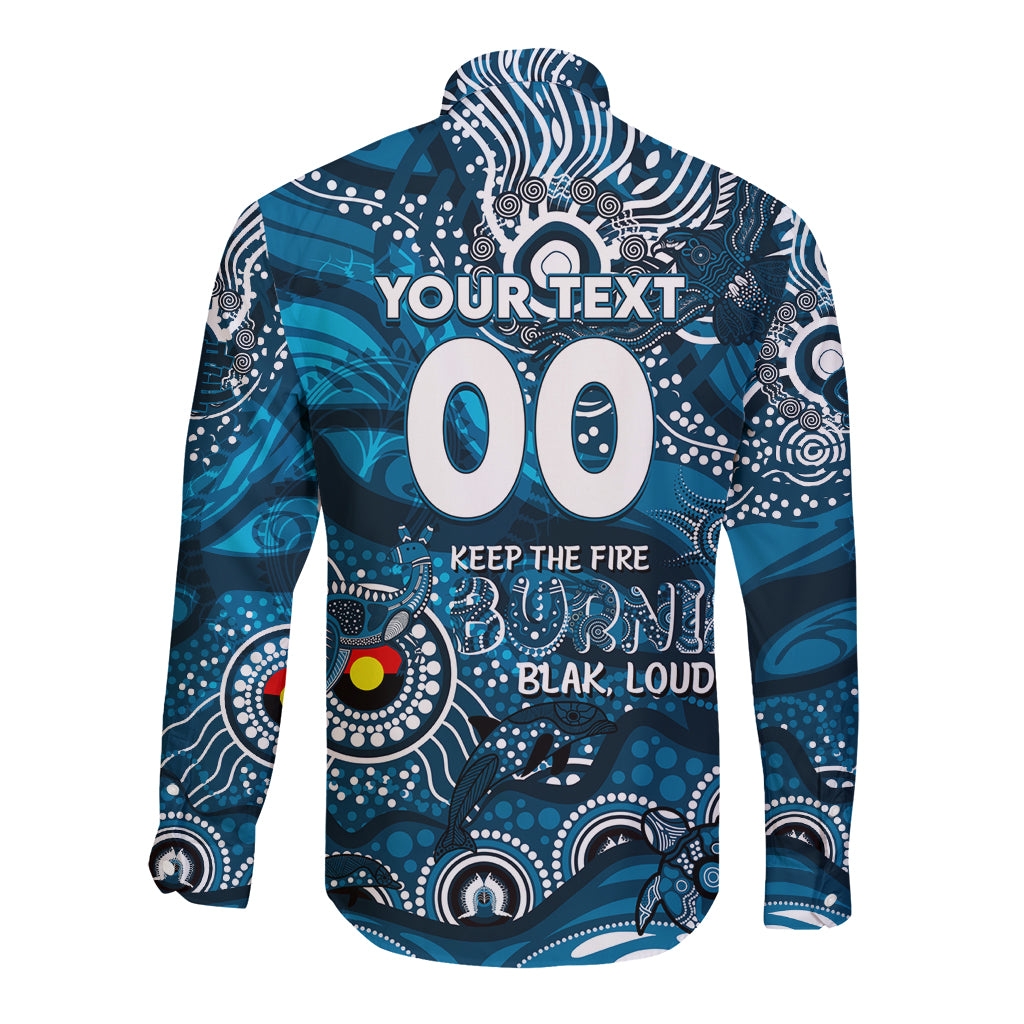 Custom NAIDOC Week 2024 Blues Long Sleeve Button Shirt Aboriginal Animals Keep The Fire Burning