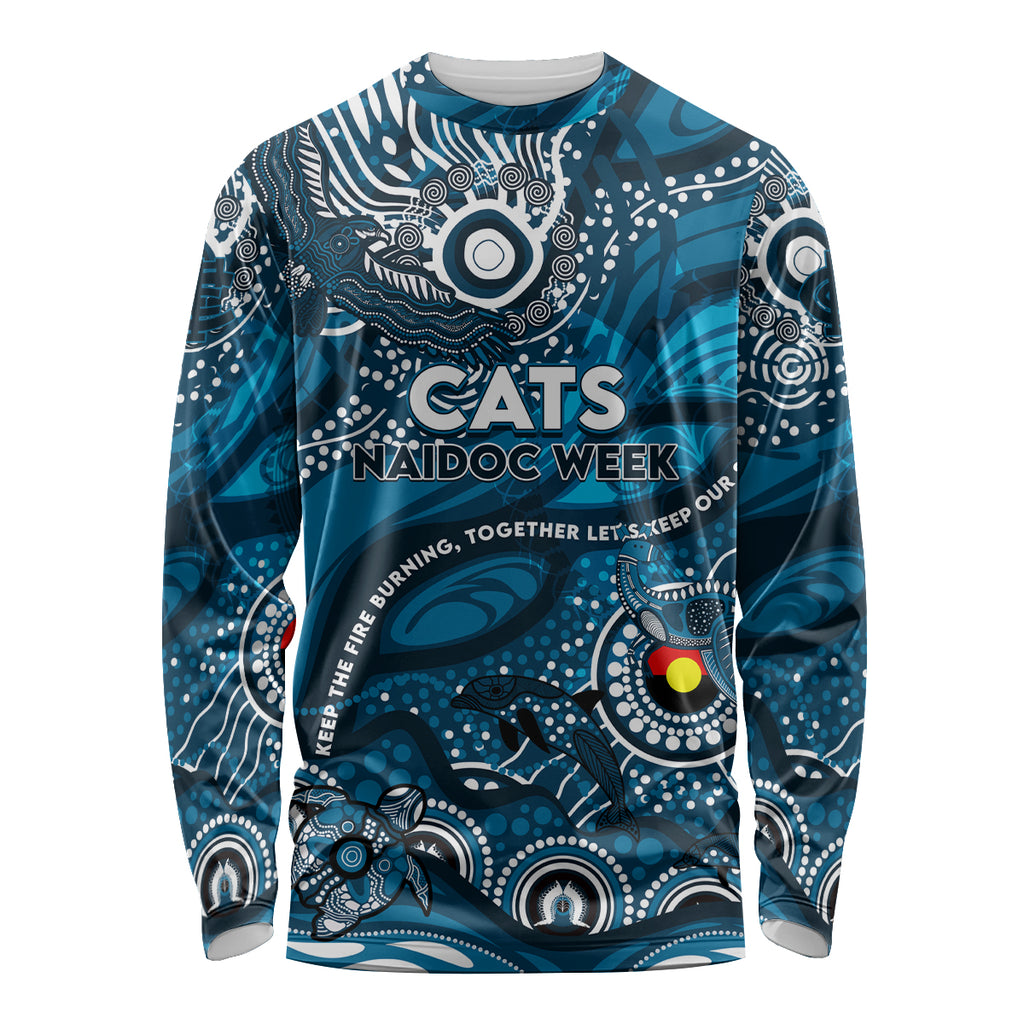Custom NAIDOC Week 2024 Blues Long Sleeve Shirt Aboriginal Animals Keep The Fire Burning