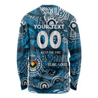 Custom NAIDOC Week 2024 Blues Long Sleeve Shirt Aboriginal Animals Keep The Fire Burning