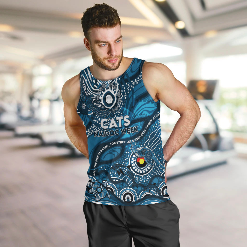 Custom NAIDOC Week 2024 Blues Men Tank Top Aboriginal Animals Keep The Fire Burning