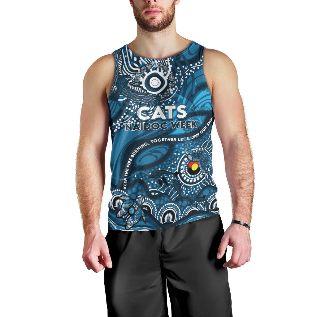 Custom NAIDOC Week 2024 Blues Men Tank Top Aboriginal Animals Keep The Fire Burning