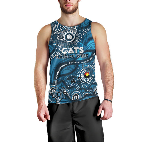 Custom NAIDOC Week 2024 Blues Men Tank Top Aboriginal Animals Keep The Fire Burning