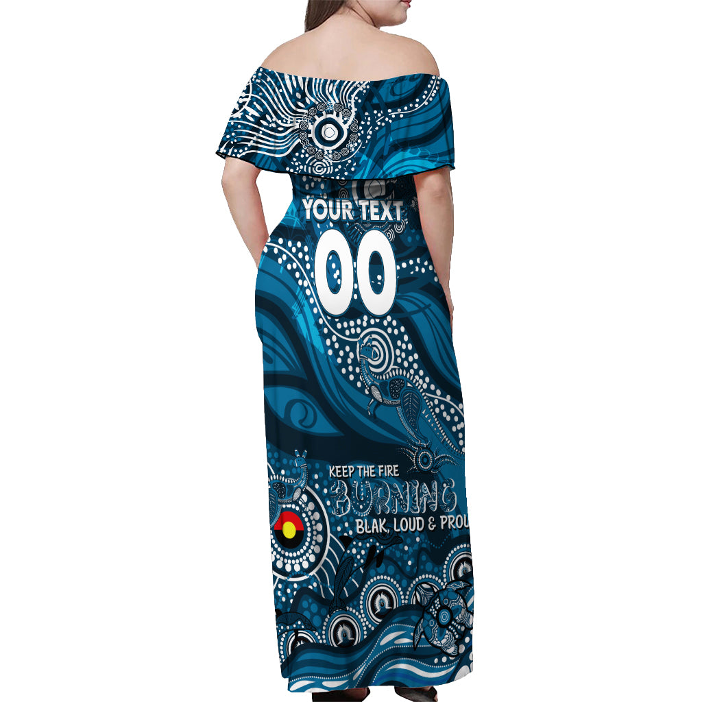 Custom NAIDOC Week 2024 Blues Off Shoulder Maxi Dress Aboriginal Animals Keep The Fire Burning