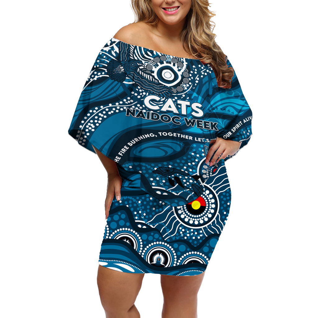 Custom NAIDOC Week 2024 Blues Off Shoulder Short Dress Aboriginal Animals Keep The Fire Burning