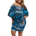 Custom NAIDOC Week 2024 Blues Off Shoulder Short Dress Aboriginal Animals Keep The Fire Burning