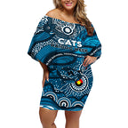Custom NAIDOC Week 2024 Blues Off Shoulder Short Dress Aboriginal Animals Keep The Fire Burning